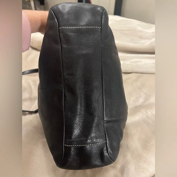 Coach Black Leather Pleated East West Shoulder Tote